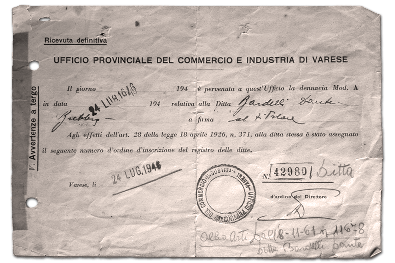 Dokument potwierdzający rejestrację Saponificio Varesino