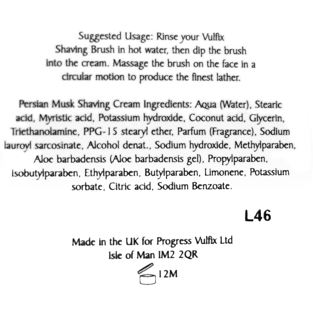 Skład kremu do golenia Vulfix Persian Musk Luxury Shaving Cream (ingredients)