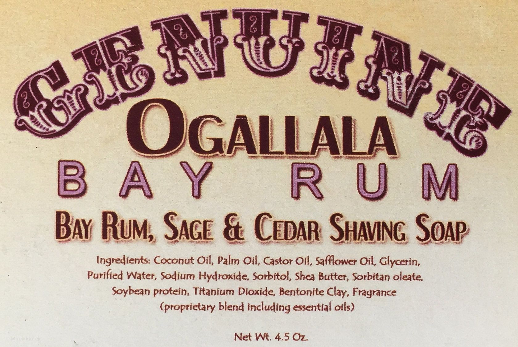 Skład (ingredients) mydła do golenia Ogallala Bay Rum, Sage and Cedar Wood Shaving Soap
