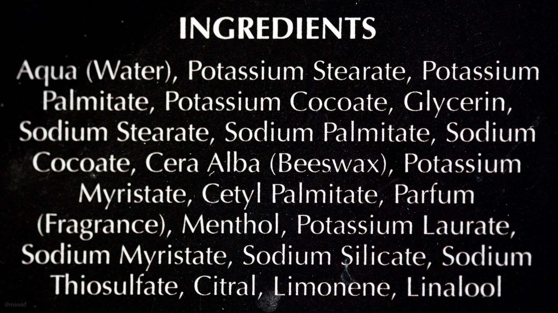 Skład kremu do golenia Edwin Jagger Cooling Menthol Shaving Cream (INCI ingredients)