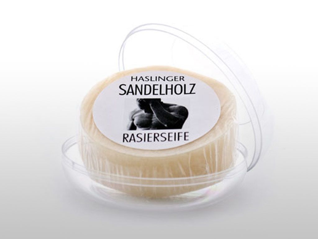 Mydło do golenia Haslinger Sandalholz Rasierseife (Shaving Soap) w firmowym tyglu