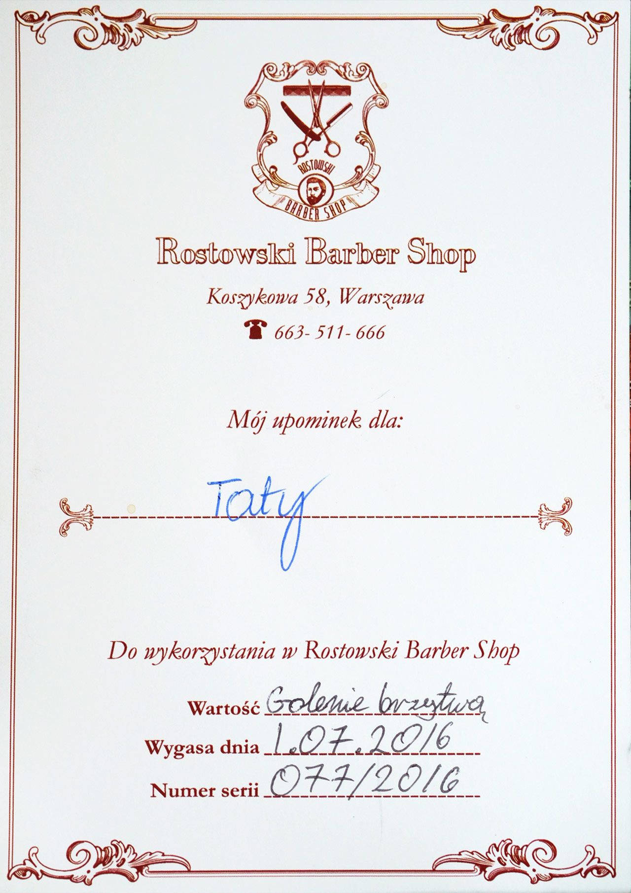 Rostowski Barber Voucher