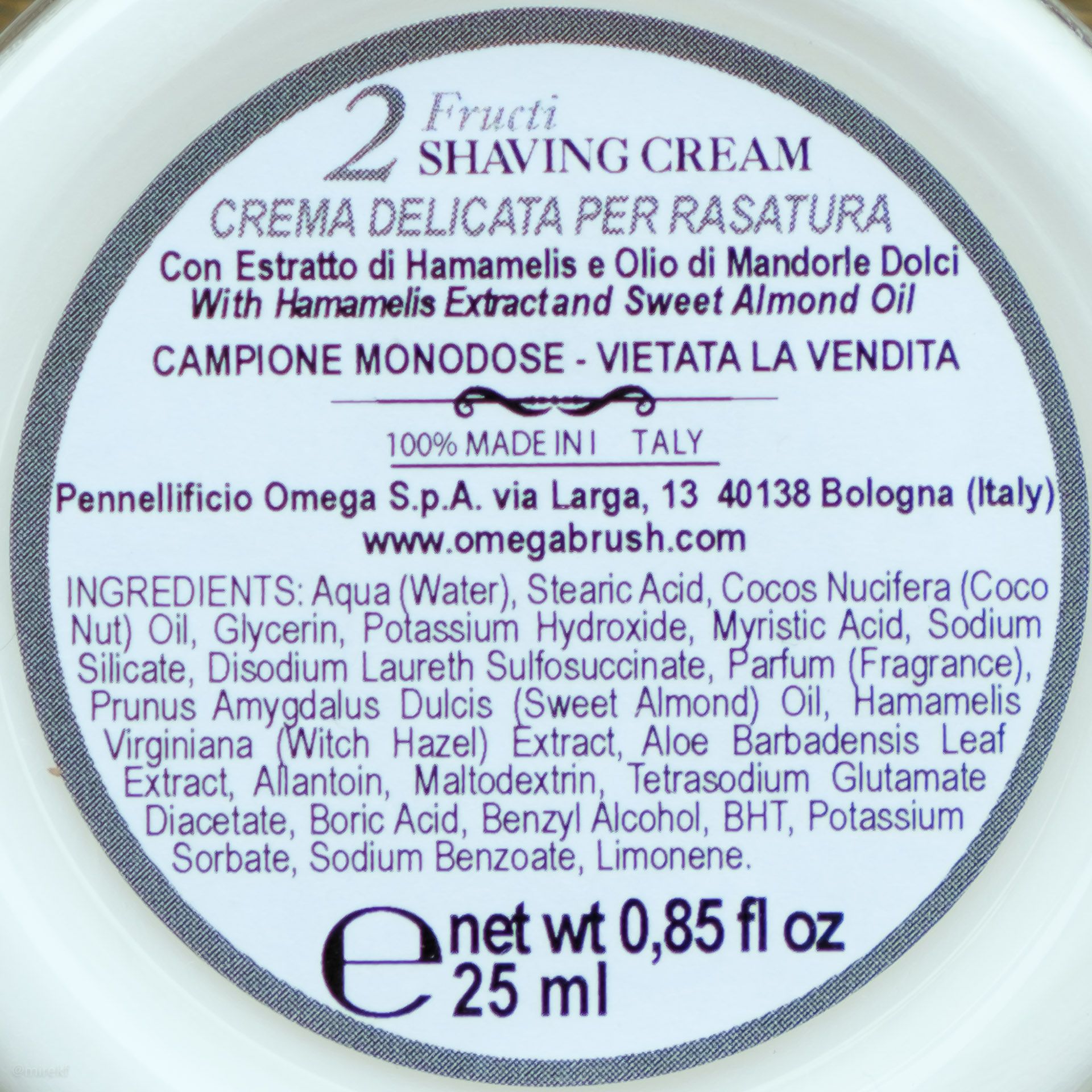 Skład kremu do golenia (INCI ingredients) Via Barberia Fructi Shaving Cream
