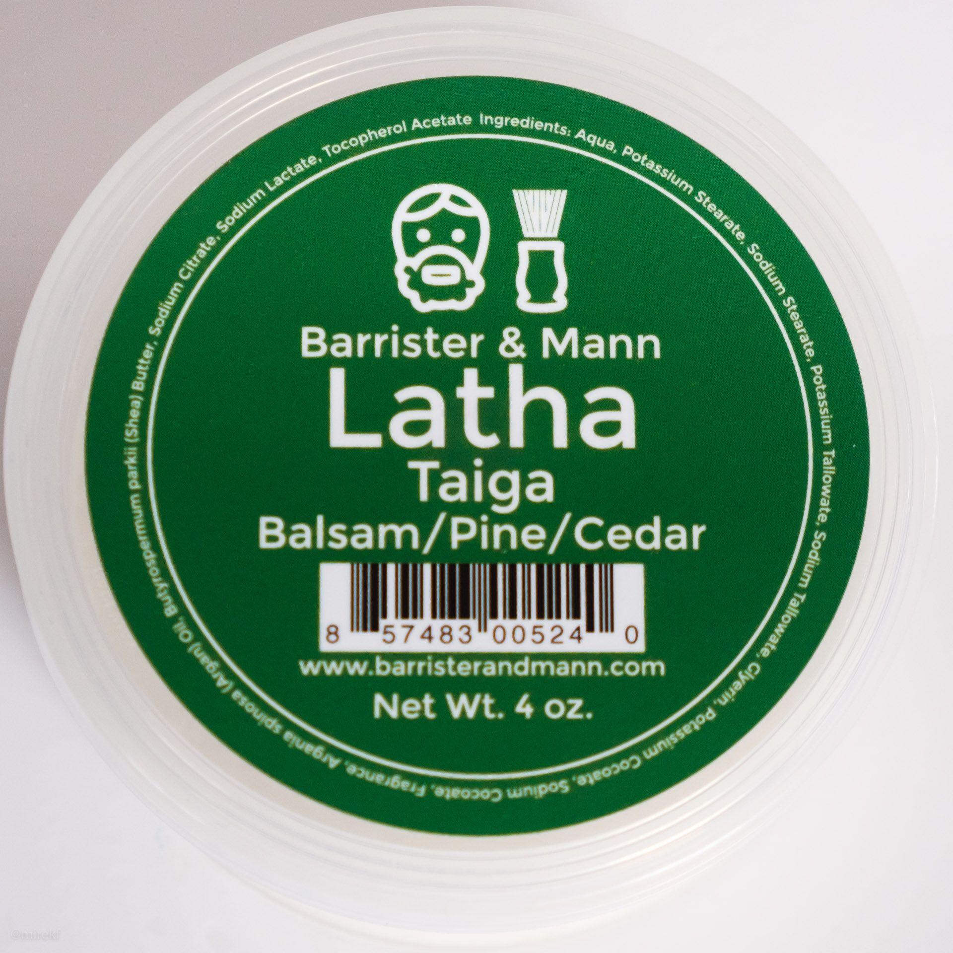 Skład mydła do golenia Barrister & Mann Latha Taiga Shaving Soap (INCI ingredients)
