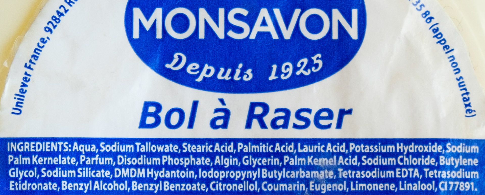 Skład mydła do golenia Monsavon Bol à Raser (INCI ingredients)
