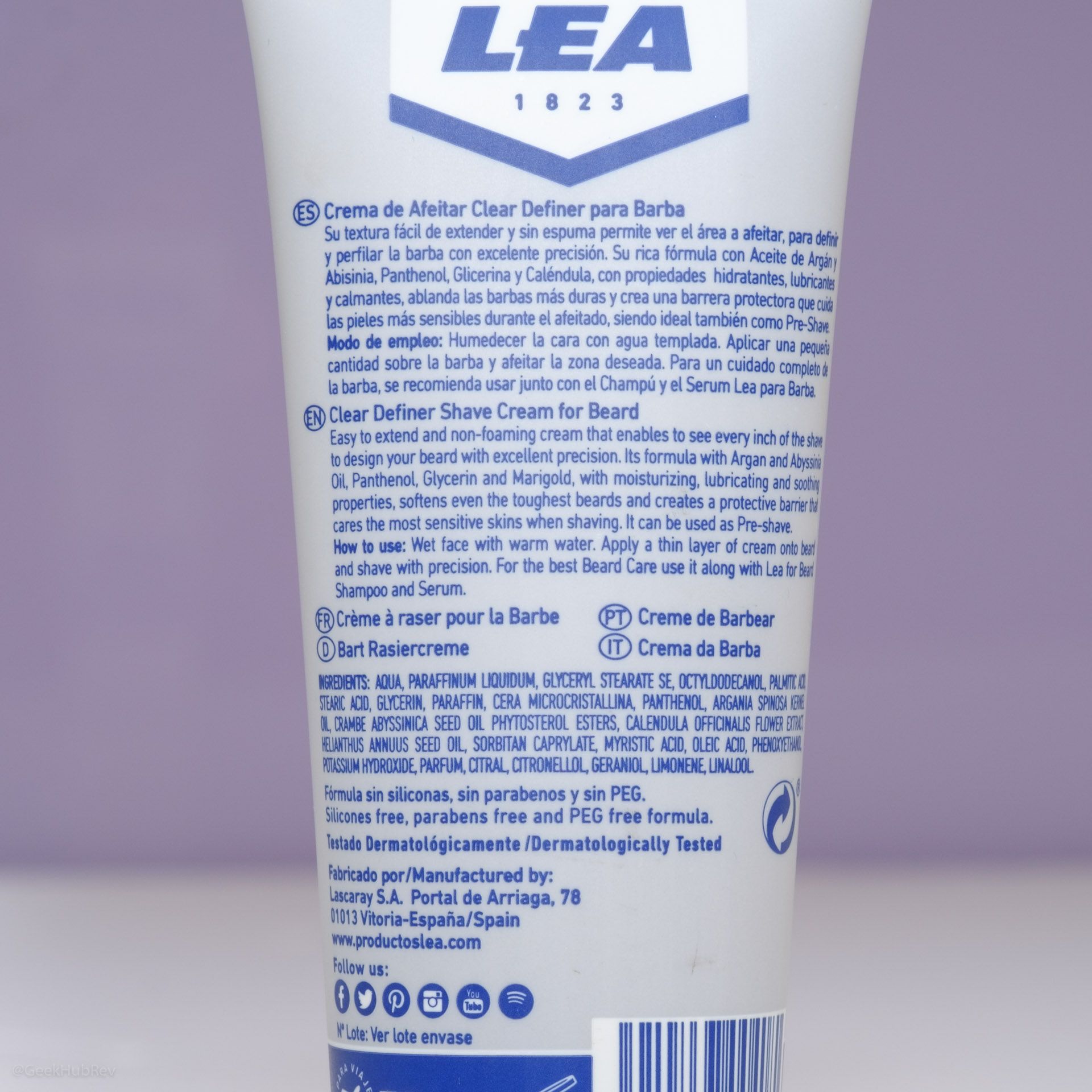 Skład kremu do golenia LEA Crema de Afeitar (Clear Definer Shave Cream – INCI ingredients)