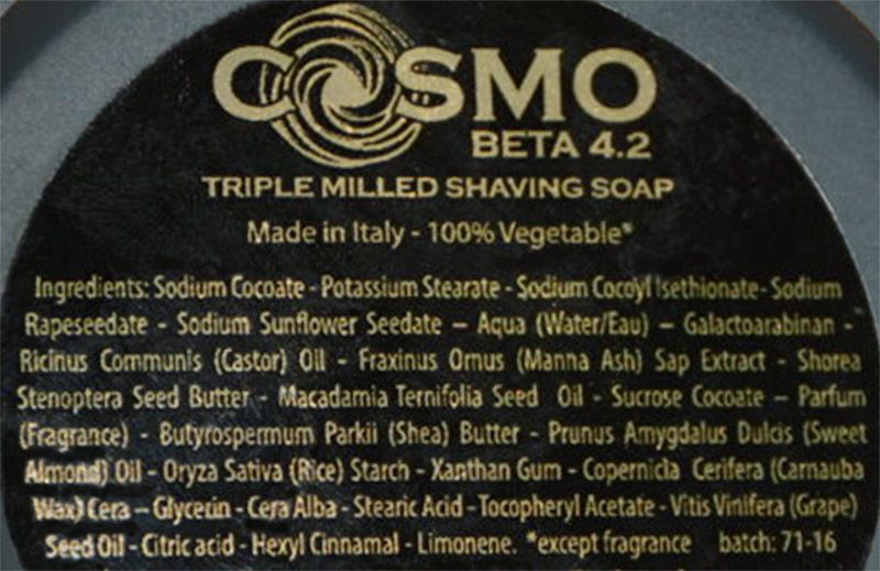 Skład mydła do golenia Saponificio Varesino Cosmo Shaving Soap (INCI ingredients)